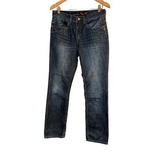 21 Men Men's Straight Droit Cotton Blend Mid Rise Denim Jeans Size W30 L30 Blue